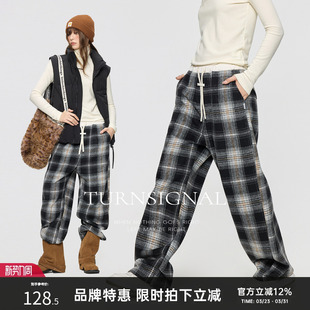 直筒宽松格纹长裤 Turnsignal格子休闲阔腿裤 女秋冬加厚2025新款