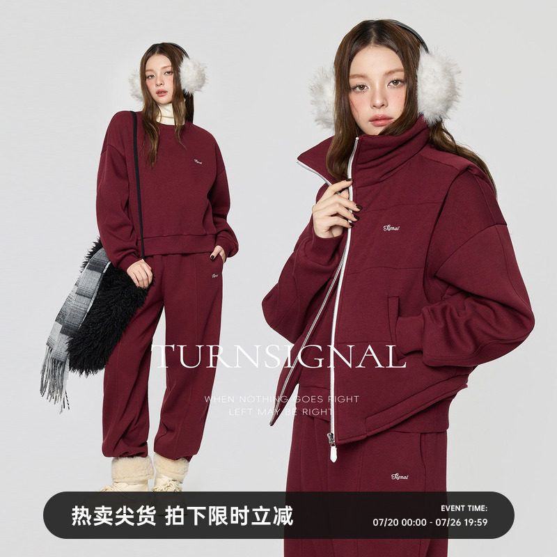 TurnSignal时尚卫衣卫裤套装女冬2025新款加绒加厚休闲运动两件套
