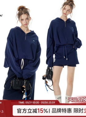 Turn Signal潮牌半拉链卫衣女连帽2026新款休闲宽松短款帽衫春秋