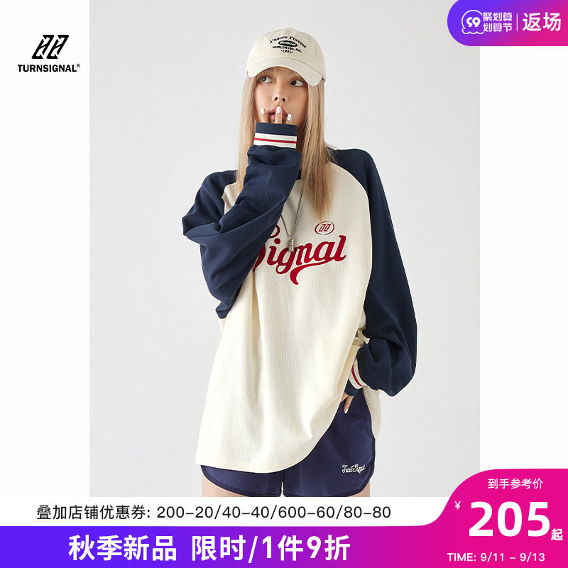 Turn Signal美式潮牌插肩袖长袖t恤女薄款2022新款秋季宽松上衣