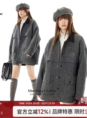 TurnSignal潮牌100%羊毛毛呢外套女秋冬2025新款休闲翻领呢子大衣