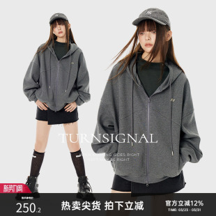 休闲宽松拉链帽衫 2026新款 连帽卫衣外套女春季 TurnSignal潮牌开衫