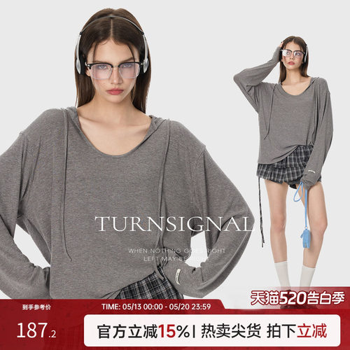 TurnSignal潮牌连帽长袖T恤女