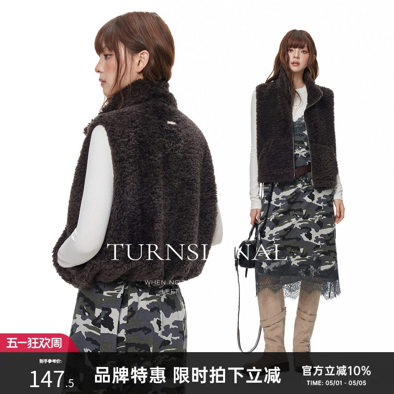 TurnSignal立领仿羊羔毛马甲女秋冬休闲宽松保暖叠穿绒背心外穿