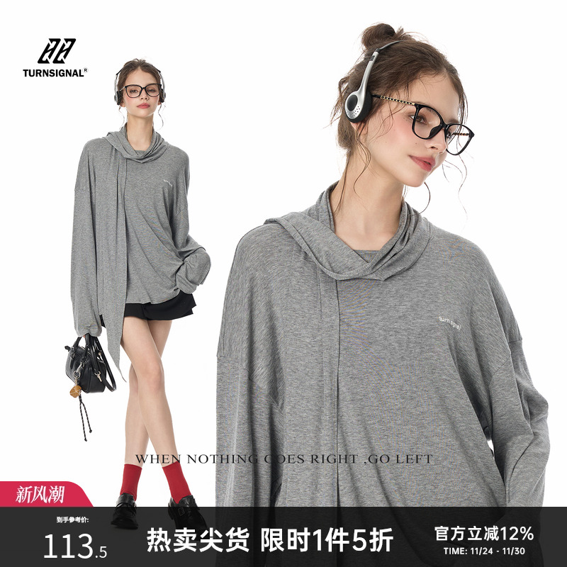TurnSignal飘带领长袖t恤女