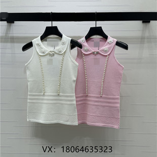 2026春夏新款 娃娃领重工钉珠柔软弹力百搭针织背心
