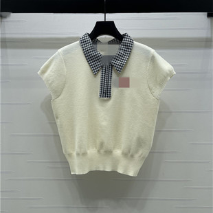 2026春夏新款 翻领格子刺绣字母针织短袖