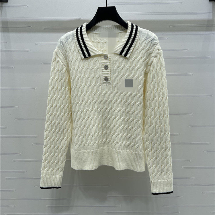 2025秋冬新款翻领撞色条纹麻花刺绣logo徽标舒适柔软百搭针织衫