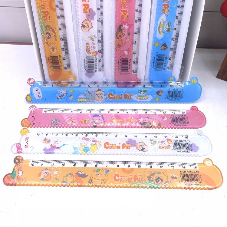 带波浪线直尺透明塑料15CM绘图测量尺子小学生用韩国可爱卡通尺子