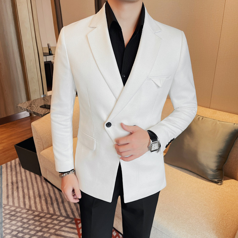 XF1053-P155白色西装外套男士双排扣格子西服商务休闲西装,男装西服套装,电商B333