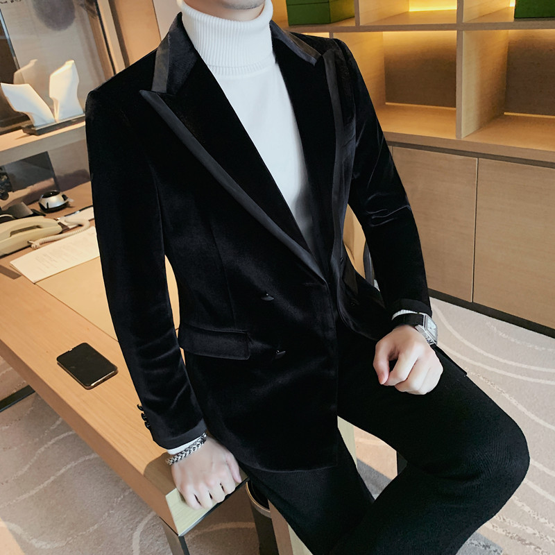 X6080-P235西装外套男士冬季厚款西服纯色双排扣西装平绒西装,男装西服套装,电商B333
