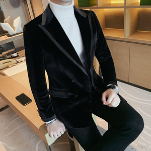 X6080-P235西装外套男士冬季厚款西服 纯色双排扣西装 平绒西装图片