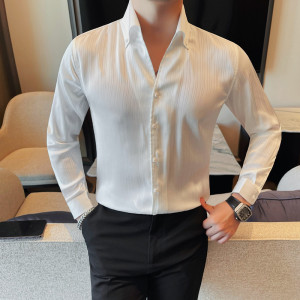 7170-P65 长袖衬衫男士秋冬新款纯色商务休闲条纹衬衣男图片