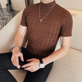 T2401-特P40菱格短袖半高领T恤男士薄款打底衫体恤衫，男装T恤，电商B333