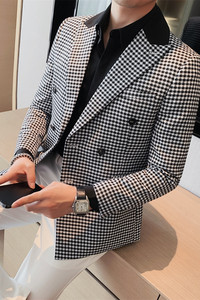 23532-P155 双排扣西装外套男士秋冬新款韩版修身千鸟格西服图片