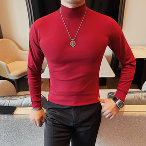 6881-特P40  特价跑量款 半高领长袖打底衫男士秋冬 中领百搭T恤图片