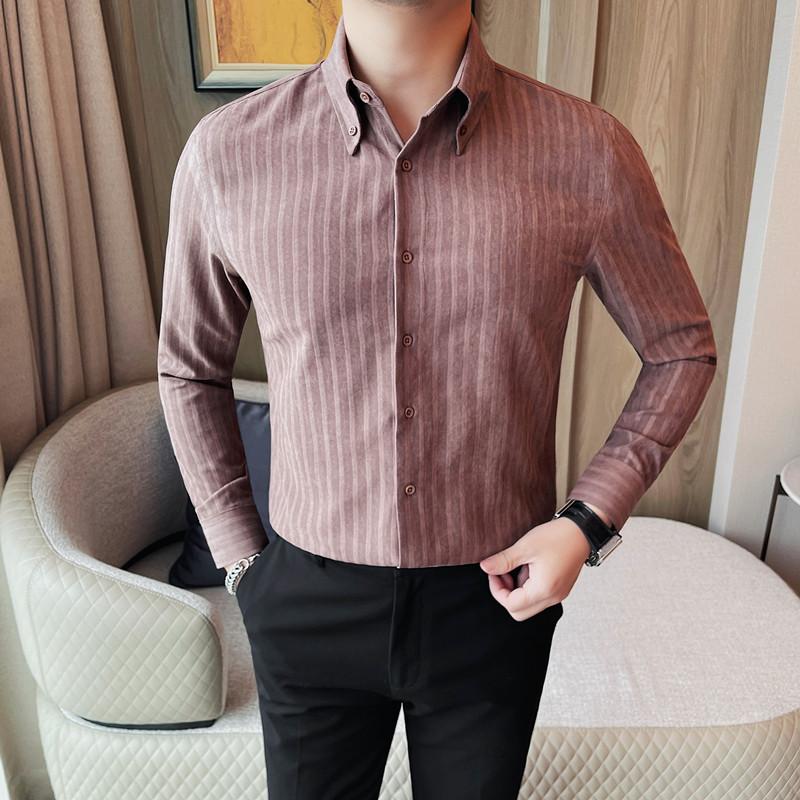 7177-P58条纹衬衫男士秋冬长袖翻领商务休闲百搭衬衣,男装衬衫,电商B333