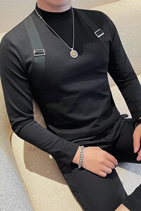 7923-P58 背带款长袖T恤男士秋冬新款修身半高领打底衫图片