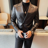 23659-P155双排扣皮衣男士秋冬新款皮西装双开叉西服外套，男装西服，电商B333