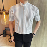 MJ1002-P58冰丝立领衬衫男士短袖夏季新款时尚休闲条纹短袖衬衣，男装T恤，电商B333