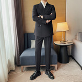 TZ6090-P340西服两件套男士秋冬新款双排扣纯色百搭西装，男装西服套装，电商B333