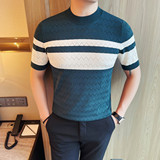 3779-P58针织冰丝短袖体恤男士夏季新款条纹针织衫圆领，男装T恤，电商B333