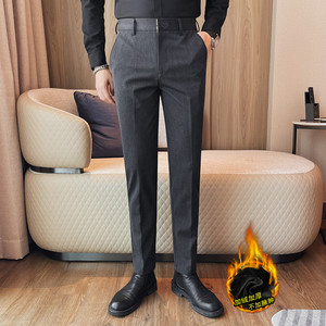 JR2338-P78 加绒西裤男士秋冬新款纯色百搭长裤 商务休闲时尚小脚图片