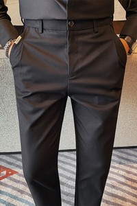 5520-P68 西裤男士秋冬新款腰部松紧 长裤纯色休闲百搭九分裤图片