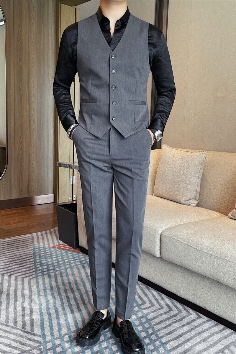 MJT3082-P126马甲裤子两件套秋冬男士修身职业正装时尚套装,男装西服套装,电商B333