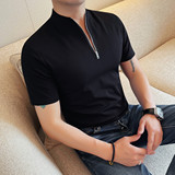 7507-P58拉链立领短袖POLO衫男士夏季新款修身半袖纯色体恤，男装Polo衫，电商B333