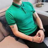 A012-P58短袖polo衫男士夏季修身针织衫休闲翻领纯色T恤绿色，男装T恤，电商B333