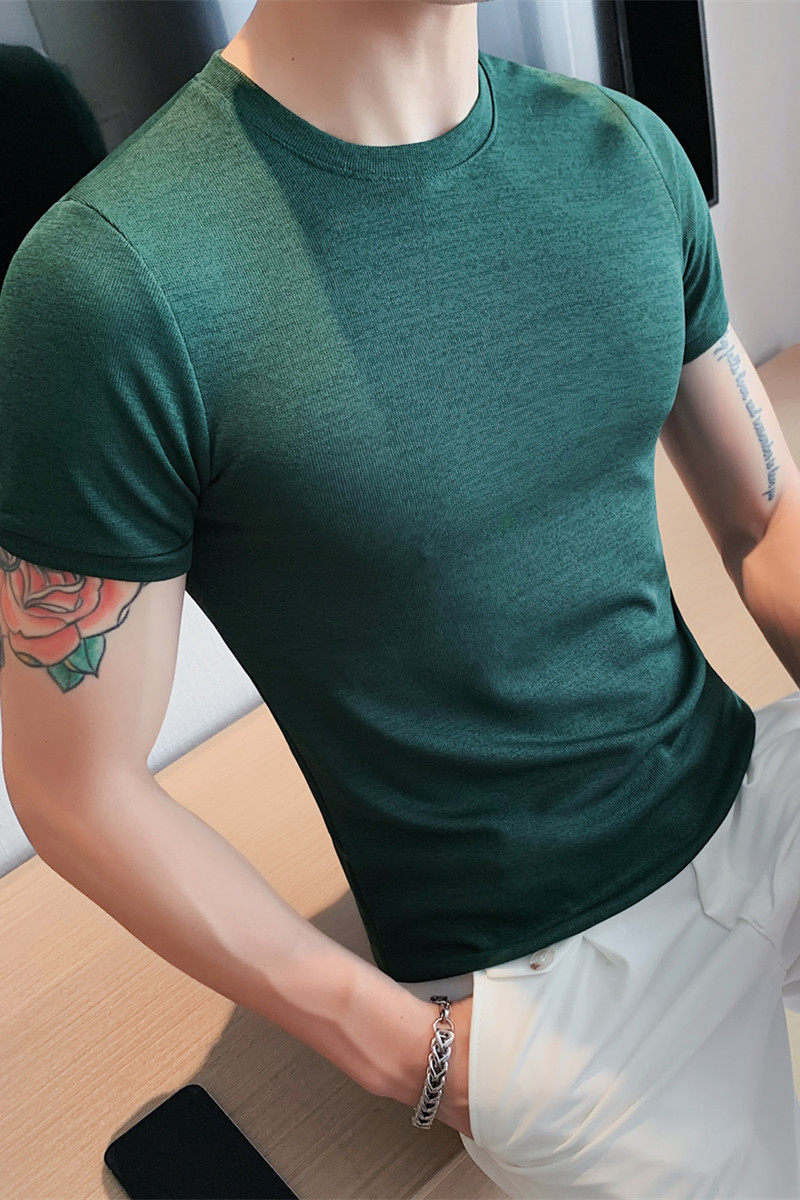 3382-P28韩版修身打底衫圆领纯色休闲短袖T恤男白色,男装T恤,电商B333