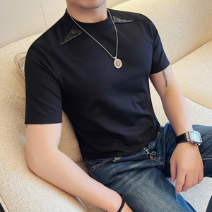 7511-P48 半袖T恤男士夏季新款修身个性拼接短袖圆领体恤图片