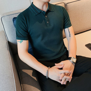 1219-P58 夏季男士短袖polo衫休闲修身翻领纯色半袖针织衫图片