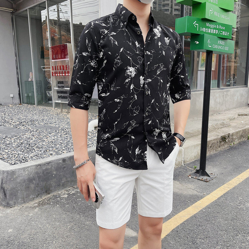 C3120-P78男士中袖衬衫夏季潮流休闲帅气修身五分袖衬衣,男装T恤,电商B333