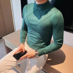 老款继续做3608-P75提花编织半高领毛衣男士秋冬新款韩版修身中领图片