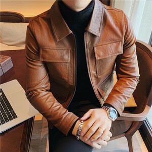 （老款一直做）JK108-P130秋冬男修身皮衣型男翻领拉链皮夹克外套图片