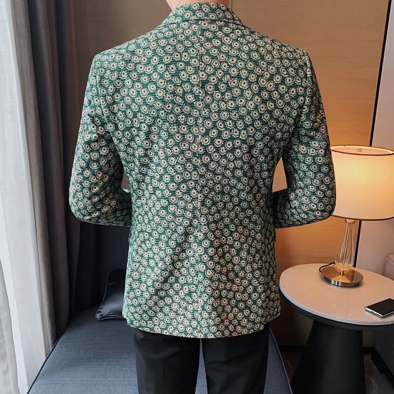 X6060-P155花西装外套男士冬季新款修身灯芯绒休闲西服绿色,男装西服套装,电商B333