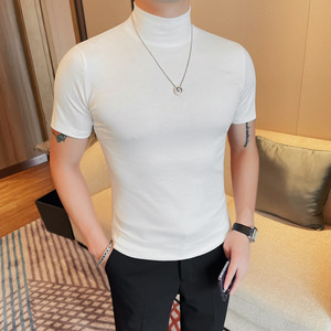 5993-特P40 满天星撒粉体恤男士半高领短袖打底衫 修身T恤图片