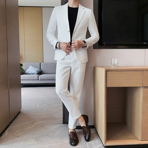 TZ517-P210 华夫格西装两件套男士秋冬长裤休闲套装 西服套装图片