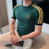 T2206-P65圆领刺绣撞色针织衫T恤春夏韩版修身套头休闲体恤，男装T恤，电商B333
