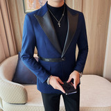 XF1042-P165拼接皮领男士西装外套单排扣西装上衣后中开叉，男装西服套装，电商B333