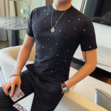 6615-P45星星撒粉短袖体恤男士春夏新款修身百搭圆领半袖T恤，男装T恤，电商B333