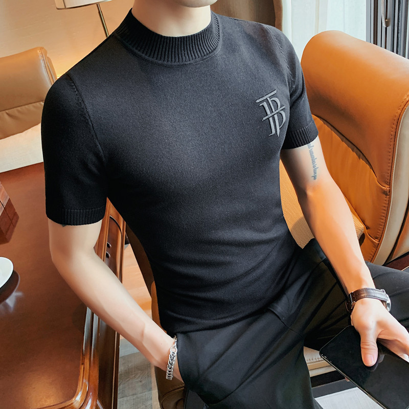 NZ29-P58男士春夏圆领短袖针织衫体恤韩版修身休闲提花T恤,男装T恤,电商B333