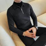 7928-P68拉链款假两件纯色长袖POLO领潮流帅气打底衫T恤，男装T恤，电商B333