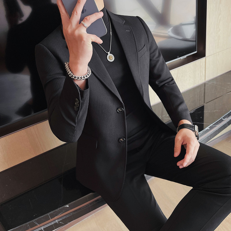 23657-P158单排扣条纹西装男士秋冬新款纯色休闲西服单西,男装西服套装,电商B333