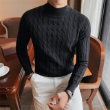 8513-P75半高领毛衣秋冬男士英伦修身扭花针织衫套头长袖提花打底，男装T恤，电商B333