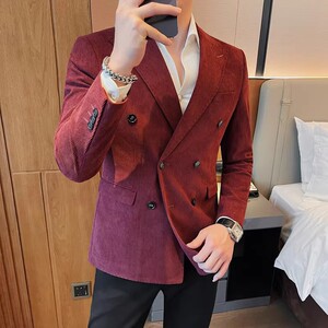 老款继续做23580-P155 灯芯绒西装外套男双排扣西服修身休闲西装图片