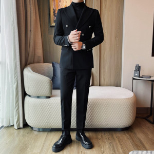 TZ1068-P240 商务西装套装英伦风休闲双排扣结婚礼服两件套图片