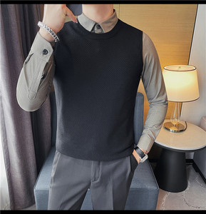 HM018-P105 秋冬男士毛衣针织衫打底衫线衣修身假两件图片